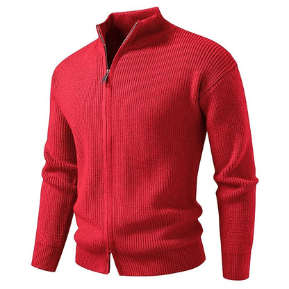 Vertical Rib Stand-Collar Zip Cardigan