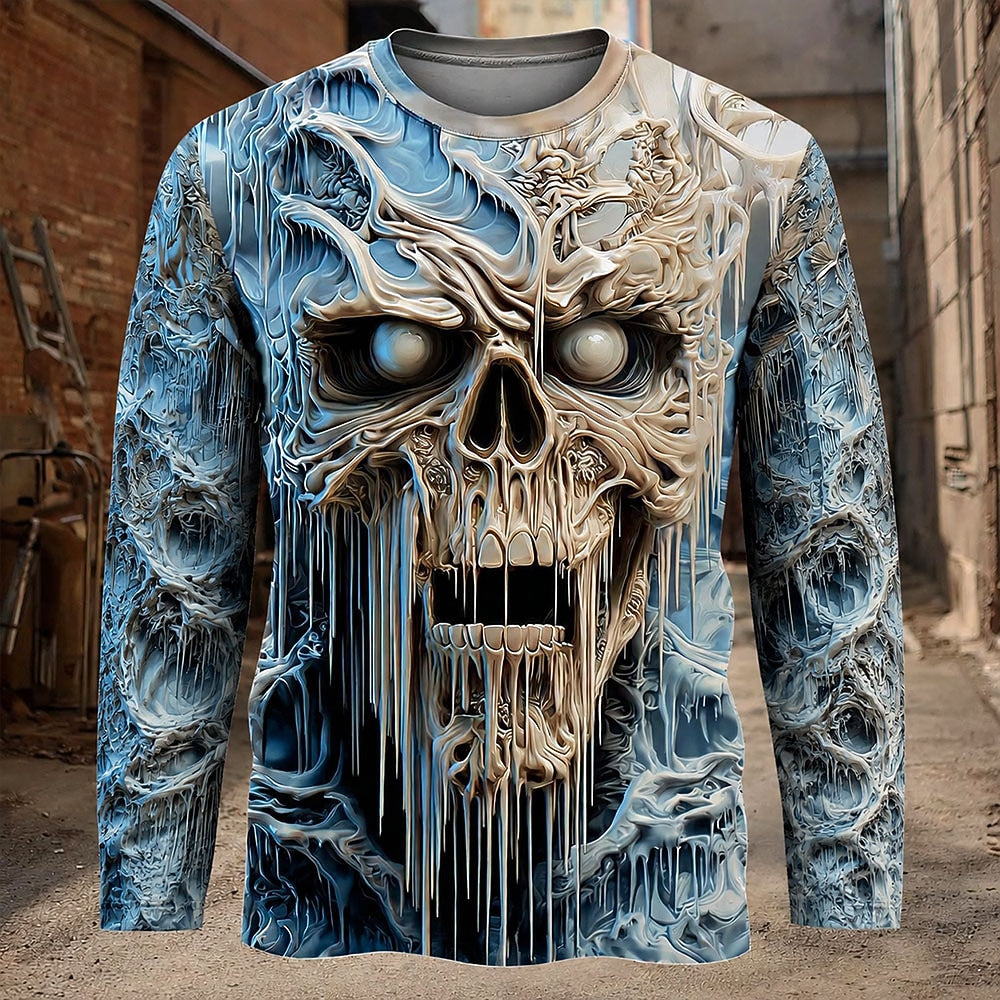 Halloween Men's Icy Dripping Skull Graphic Long Sleeve T-Shirt
