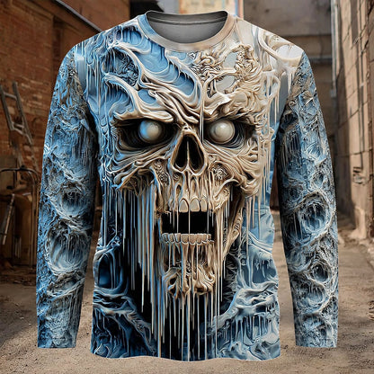 Halloween Men's Icy Dripping Skull Graphic Long Sleeve T-Shirt