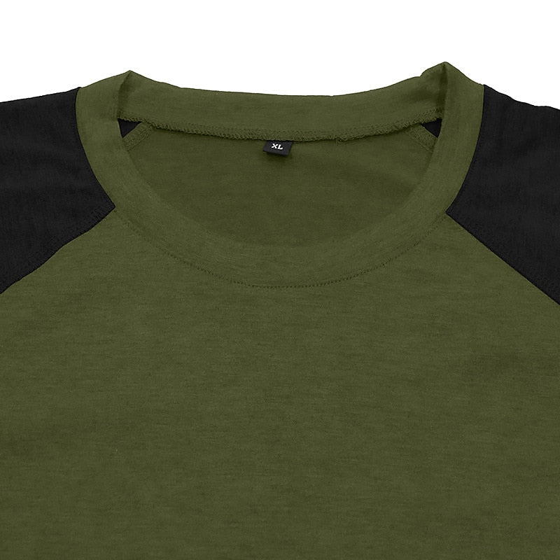 Contrast Raglan Henley Long Sleeve T-Shirt