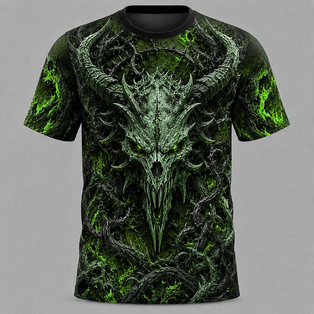 Men's Green Grim Reaper Print Short Sleeve Gothic T-Shirt
