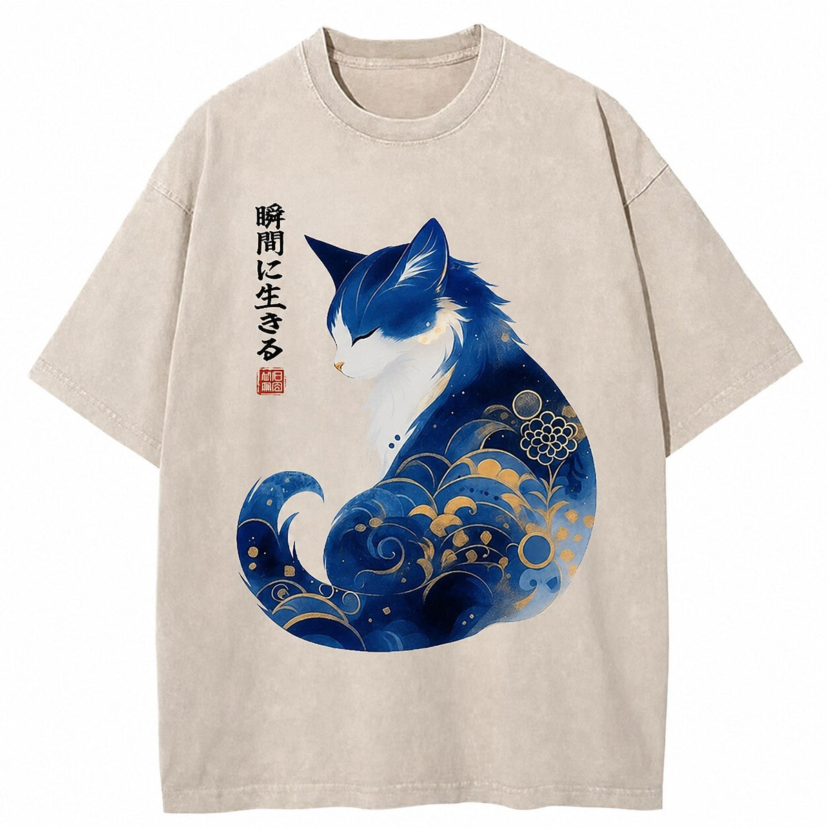 Japanese Style Cat Washed T-Shirt