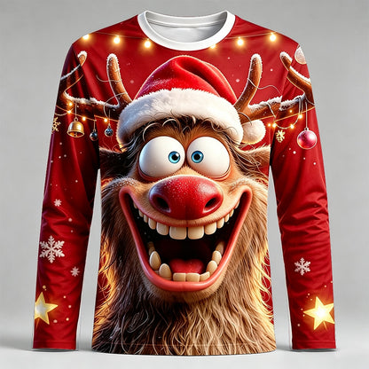 Goofy Reindeer Santa Hat Long Sleeve T-Shirt