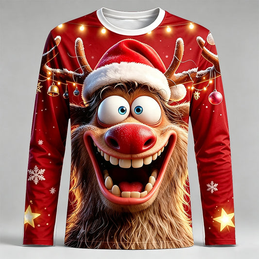 Goofy Reindeer Santa Hat Long Sleeve T-Shirt