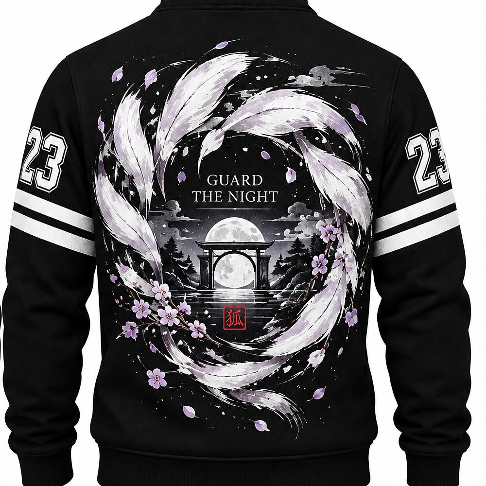 Moonlit Kitsune Cherry Blossoms Half-Zip Sweatshirt