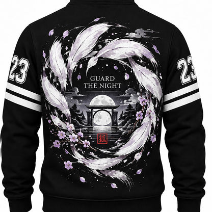 Moonlit Kitsune Cherry Blossoms Half-Zip Sweatshirt