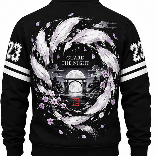 Moonlit Kitsune Cherry Blossoms Half-Zip Sweatshirt