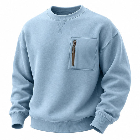 Zip Chest Pocket Crew Neck Sweatshirt