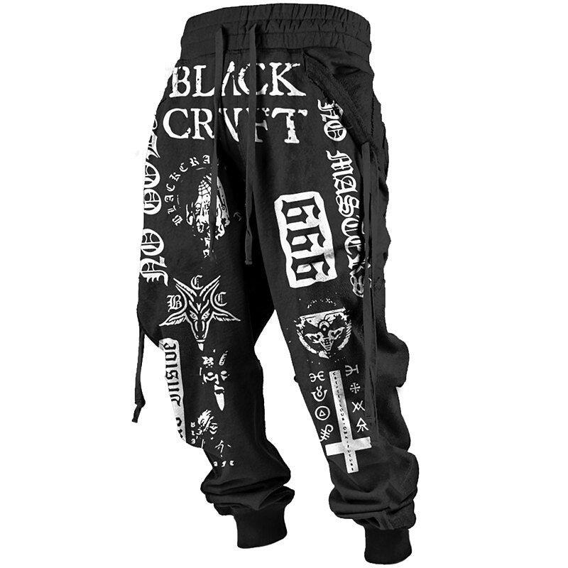 Men's Vintage Letter Totem Print Long Pants Streetwear Jogger Trousers