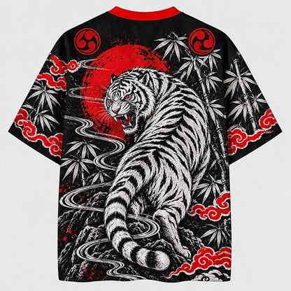 Men's Tiger Kanji Graphic V-Neck Sports Jersey