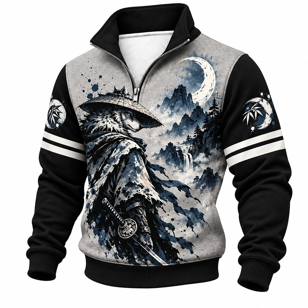 Moonlit Wolf Ronin Half-Zip Sweatshirt