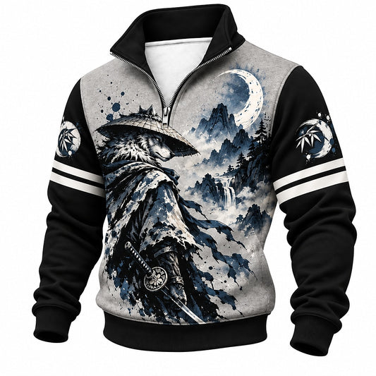 Moonlit Wolf Ronin Half-Zip Sweatshirt