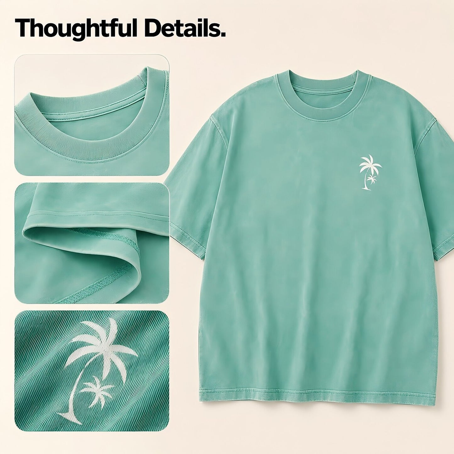 Men's Palm Tree Minimal Print Short Sleeve Acid-Wash T-Shirt