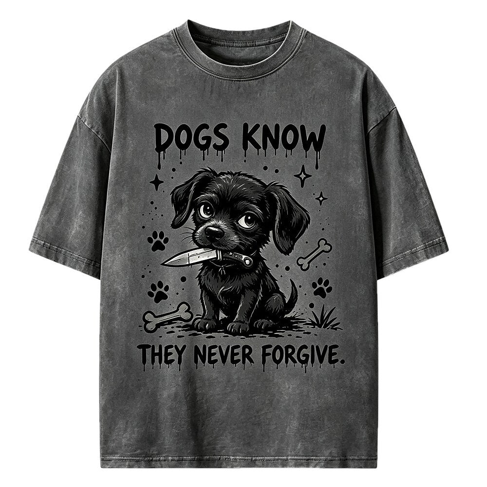 Dogs Never Forgive Knife Dog Washed T-Shirt