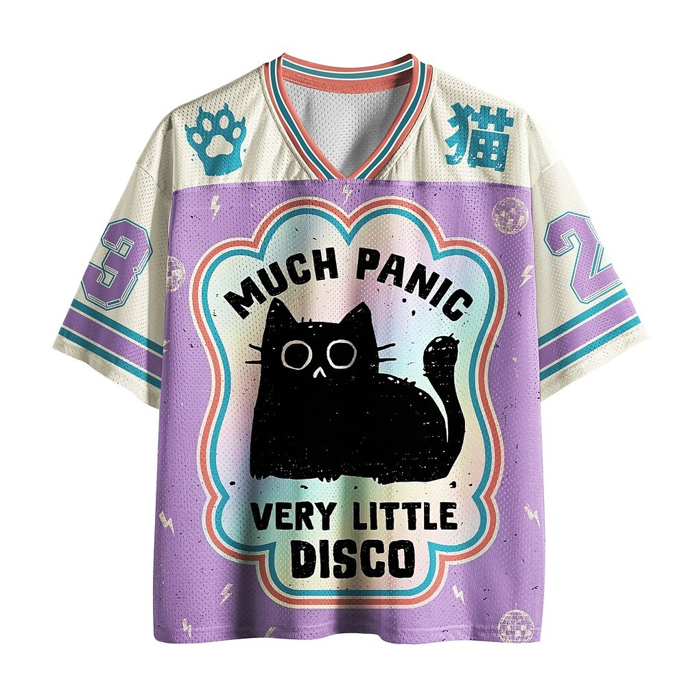 Men's Purple Cat Graphic V-Neck Sports Jersey