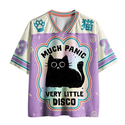 Men's Purple Cat Graphic V-Neck Sports Jersey
