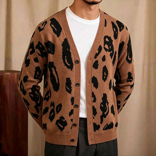 Oversized Leopard V-Neck Cardigan