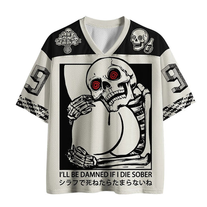 Men's White Skull Number Graphic Print Short Sleeve Sports Jersey T-Shirt