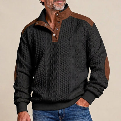 Cable Texture Contrast Collar Sweatshirt