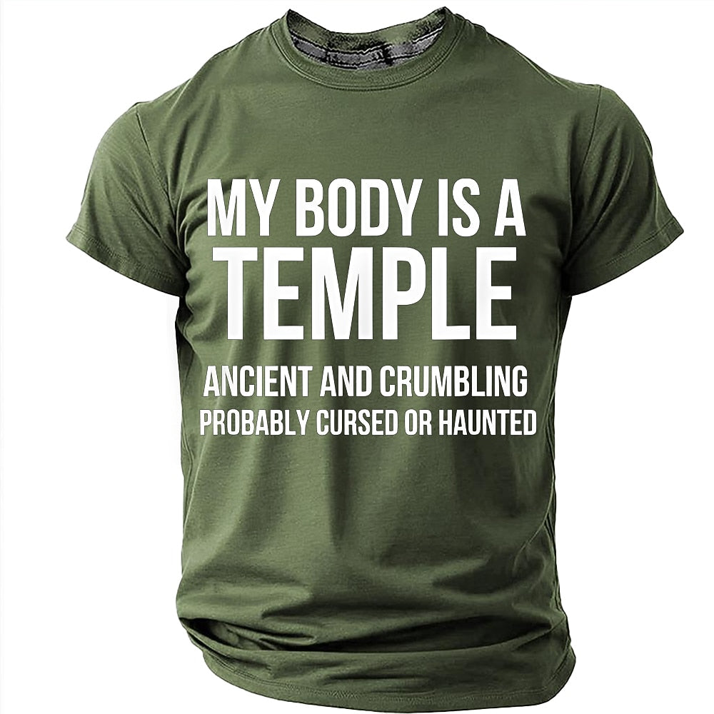 Men's Crumbling Temple Quote Print Short Sleeve Sarcastic T-Shirt