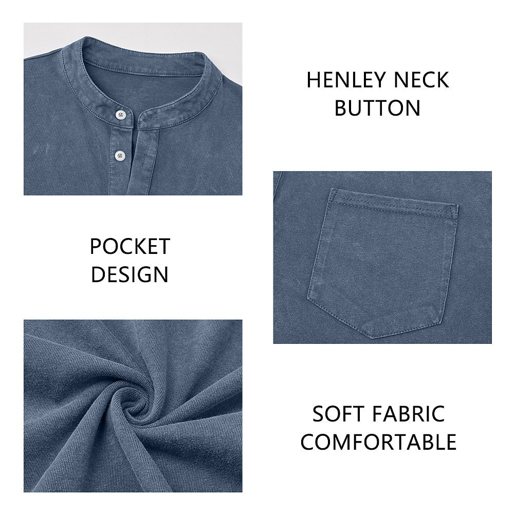 Washed Pocket Henley Long Sleeve T-Shirt
