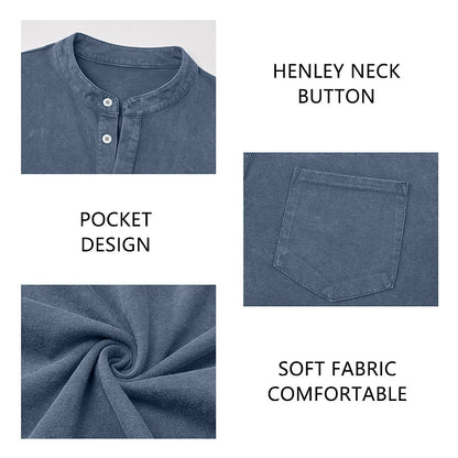 Washed Pocket Henley Long Sleeve T-Shirt