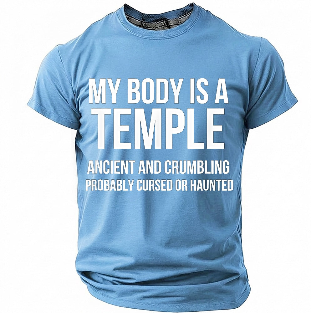Men's Crumbling Temple Quote Print Short Sleeve Sarcastic T-Shirt
