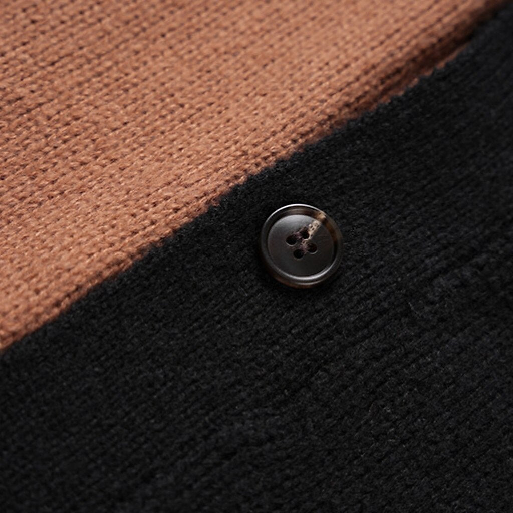 Offset Color-Block V-Neck Cardigan