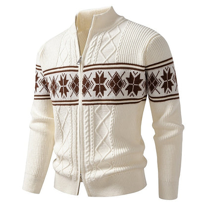 Snowflake Band Cable Zip Cardigan