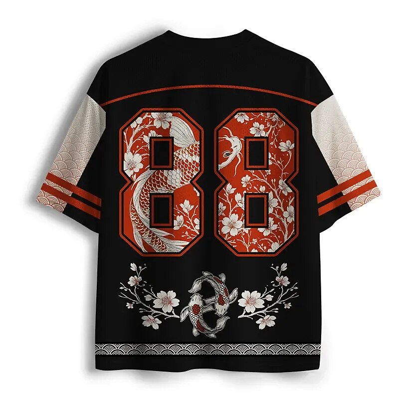 Men's Black Number Graphic Print Short Sleeve Sports Jersey T-Shirt