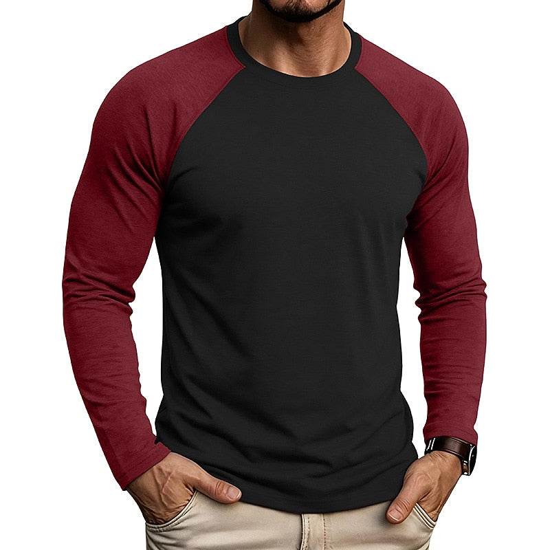 Contrast Raglan Henley Long Sleeve T-Shirt
