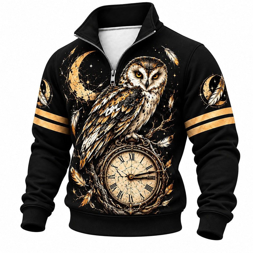 Moonlit Owl Pocket Watch Half-Zip Sweatshirt