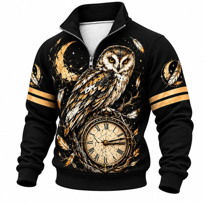 Moonlit Owl Pocket Watch Half-Zip Sweatshirt