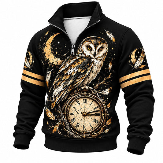 Moonlit Owl Pocket Watch Half-Zip Sweatshirt