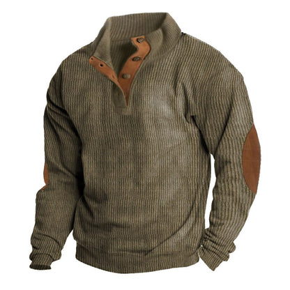 Elbow Patch Corduroy Button-Neck Sweatshirt