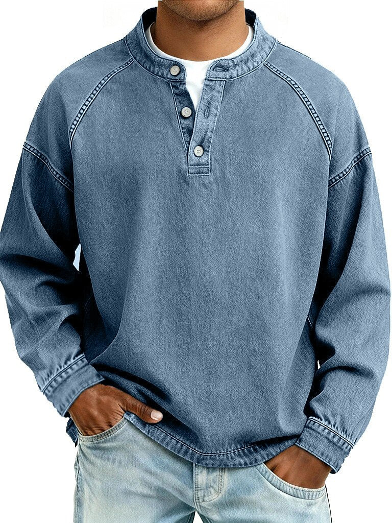 Vintage Washed Raglan Henley Long Sleeve T-Shirt