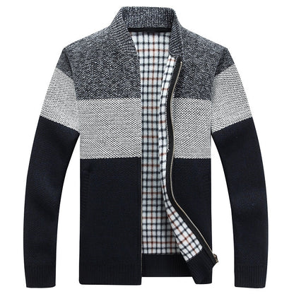 Three-Tone Plaid-Lined Zip Cardigan