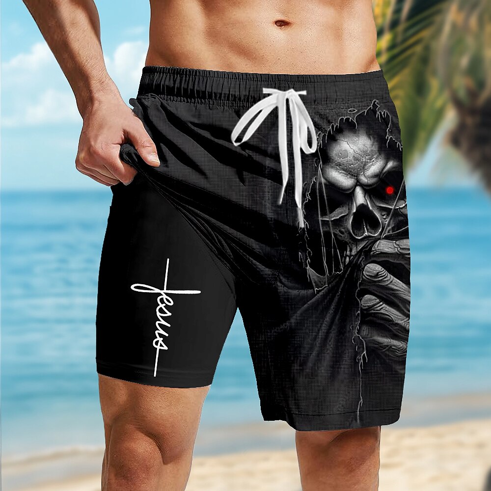 Men's Faith Cross Print Mid-Length Vintage Lined Board Shorts