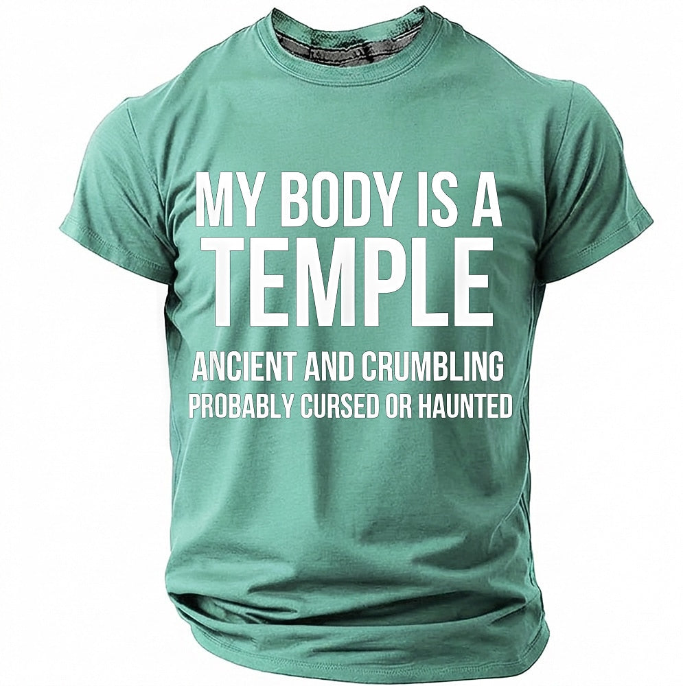 Men's Crumbling Temple Quote Print Short Sleeve Sarcastic T-Shirt