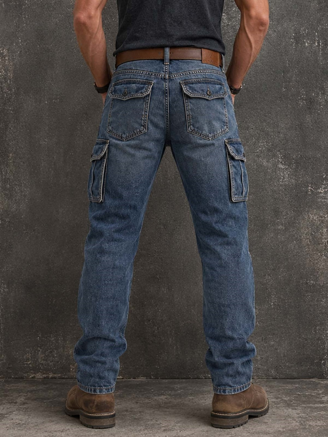 Contrast Panel Denim Cargo Pants