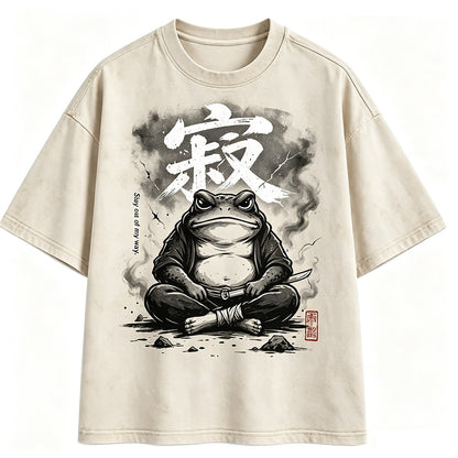 Zen Meditating Frog Washed T-Shirt