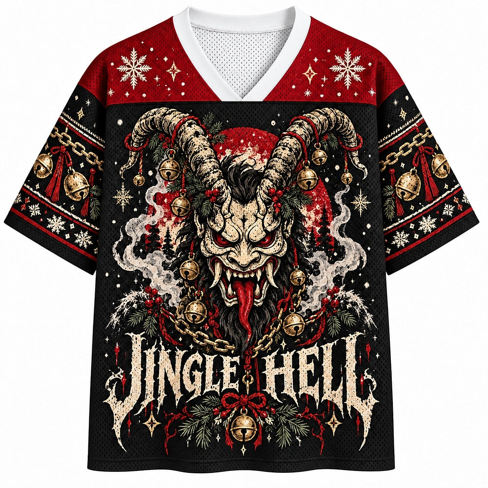 Jingle Hell Horned Demon V-Neck Mesh Jersey