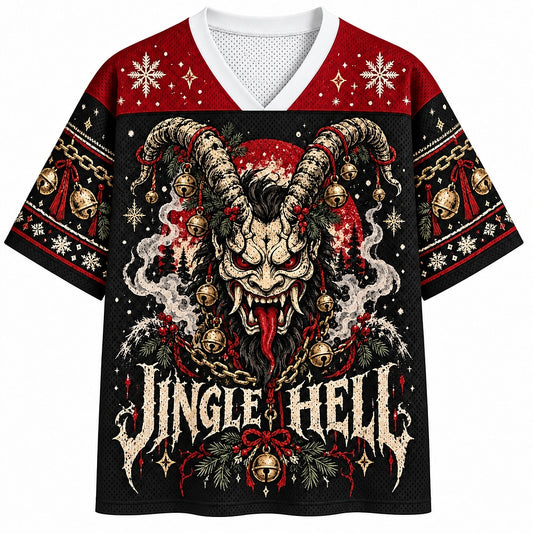 Jingle Hell Horned Demon V-Neck Mesh Jersey