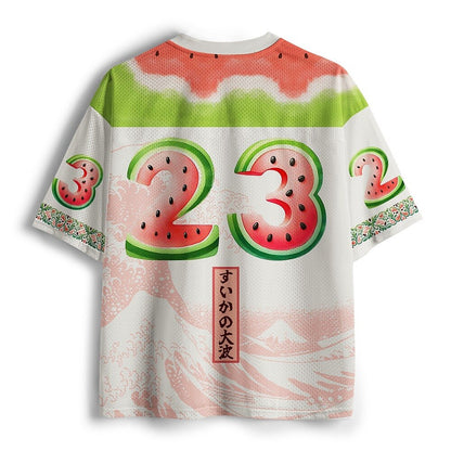 Japanese Style Watermelon Wave V-Neck Sports Jersey