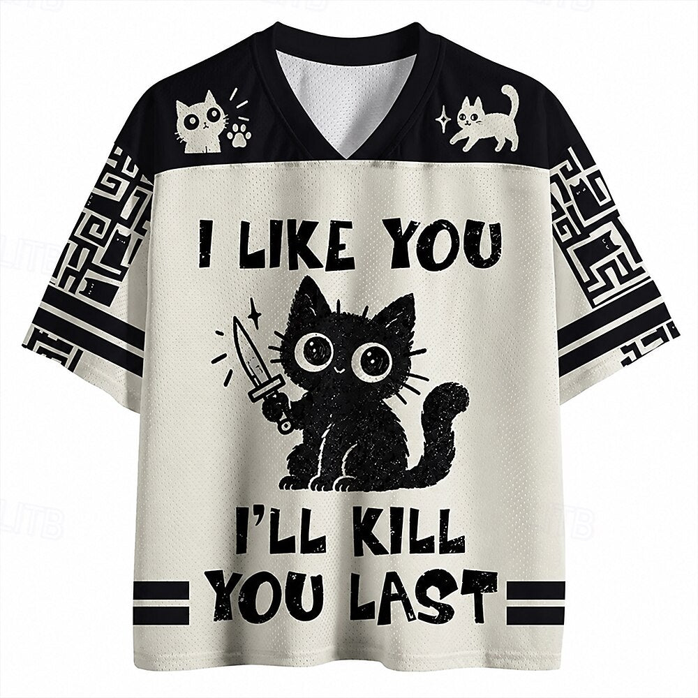 Funny Knife Cat Crossed Blades V-Neck Mesh Jersey