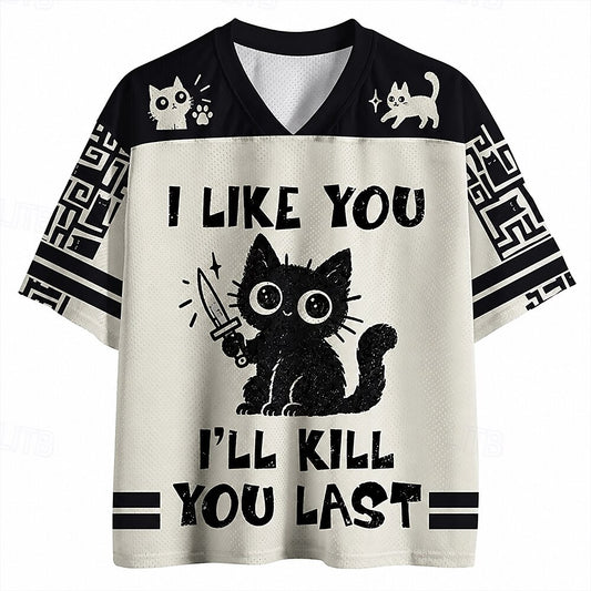 Funny Knife Cat Crossed Blades V-Neck Mesh Jersey