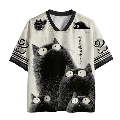 Men's Black Cat Stack Print Short Sleeve Cute Jersey T-Shirt