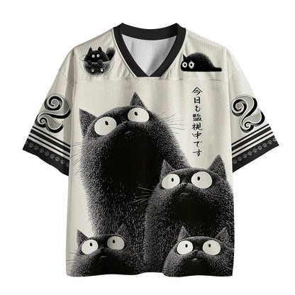 Men's Black & White Cat Number Graphic Print Short Sleeve Sports Jersey T-Shirt