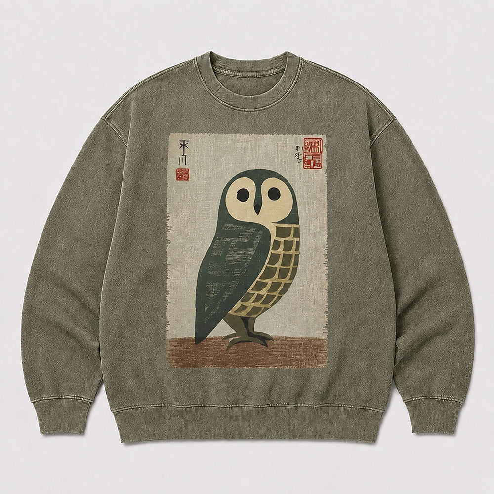 Men's Bird Graphic Washed Crew Neck Sweatshirt