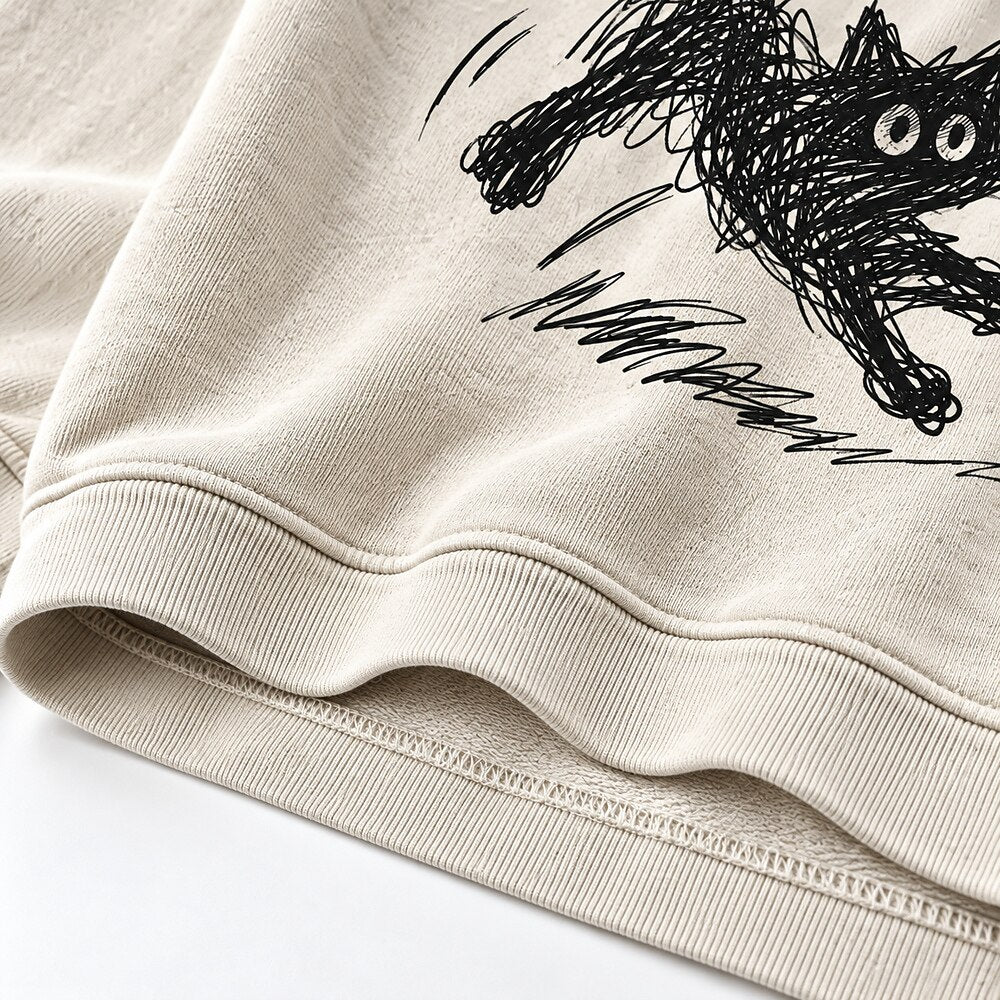 Japanese Sketch Cat Crew Neck Sweatshirt
